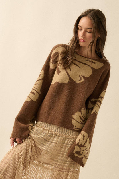 Solid Contrasting Floral Sweater