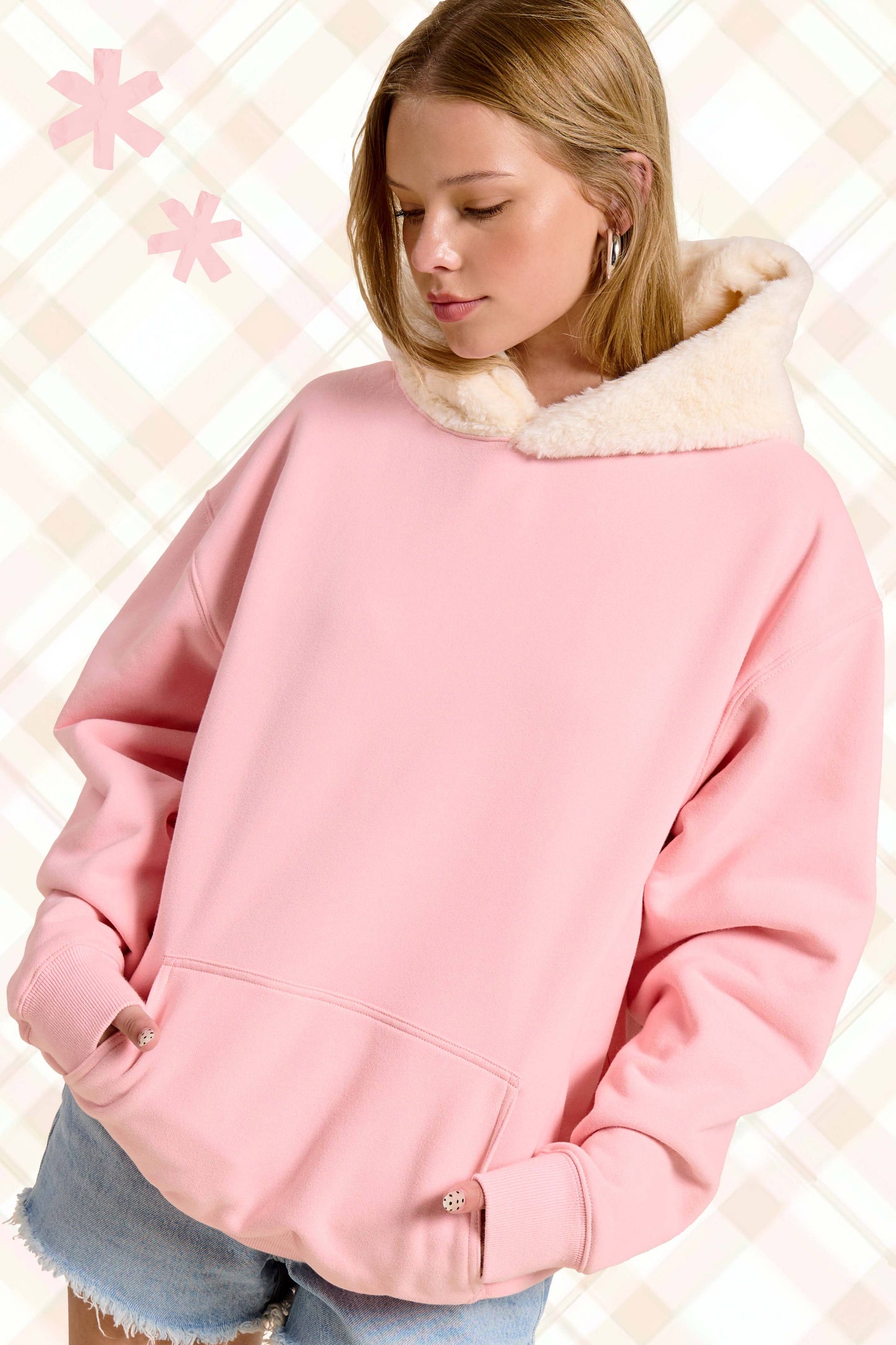 MDT7717-Cozy Fur Hooded Unisex Pullover Sweatshirt