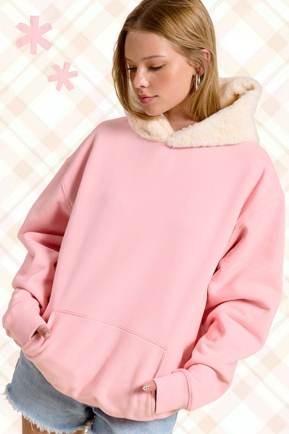MDT7717-Cozy Fur Hooded Unisex Pullover Sweatshirt