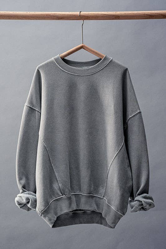 Crew Neck Comfort Washed  Spring Sweatshirt