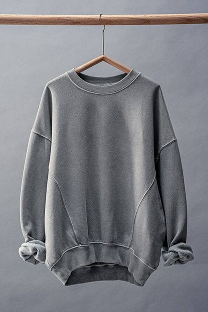 Crew Neck Comfort Washed  Spring Sweatshirt