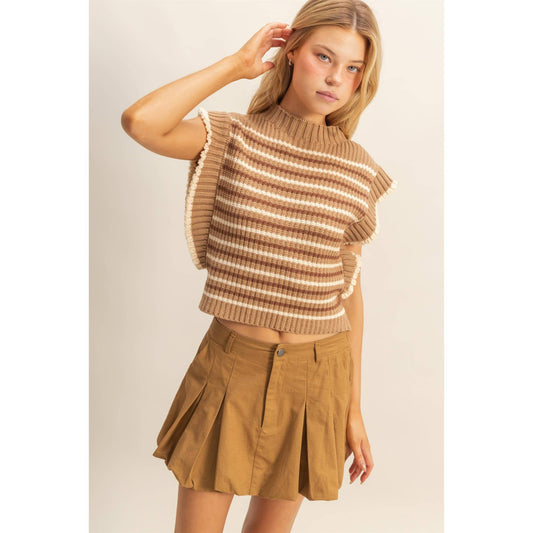 Chic Striped Mock Neck Sleeveless Sweater Vest