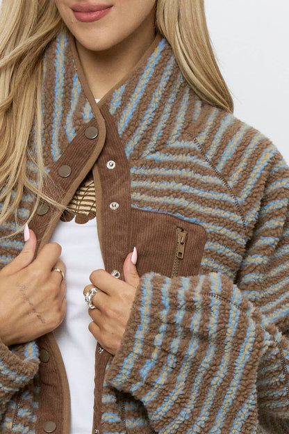 OVERSIZED PRINTED FLEECE JACKET - BJ1029C MOCHA