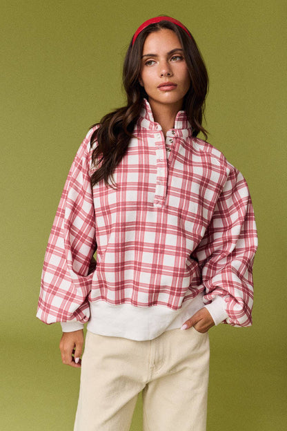 Natalie Plaid Mock Neck Sweatshirt