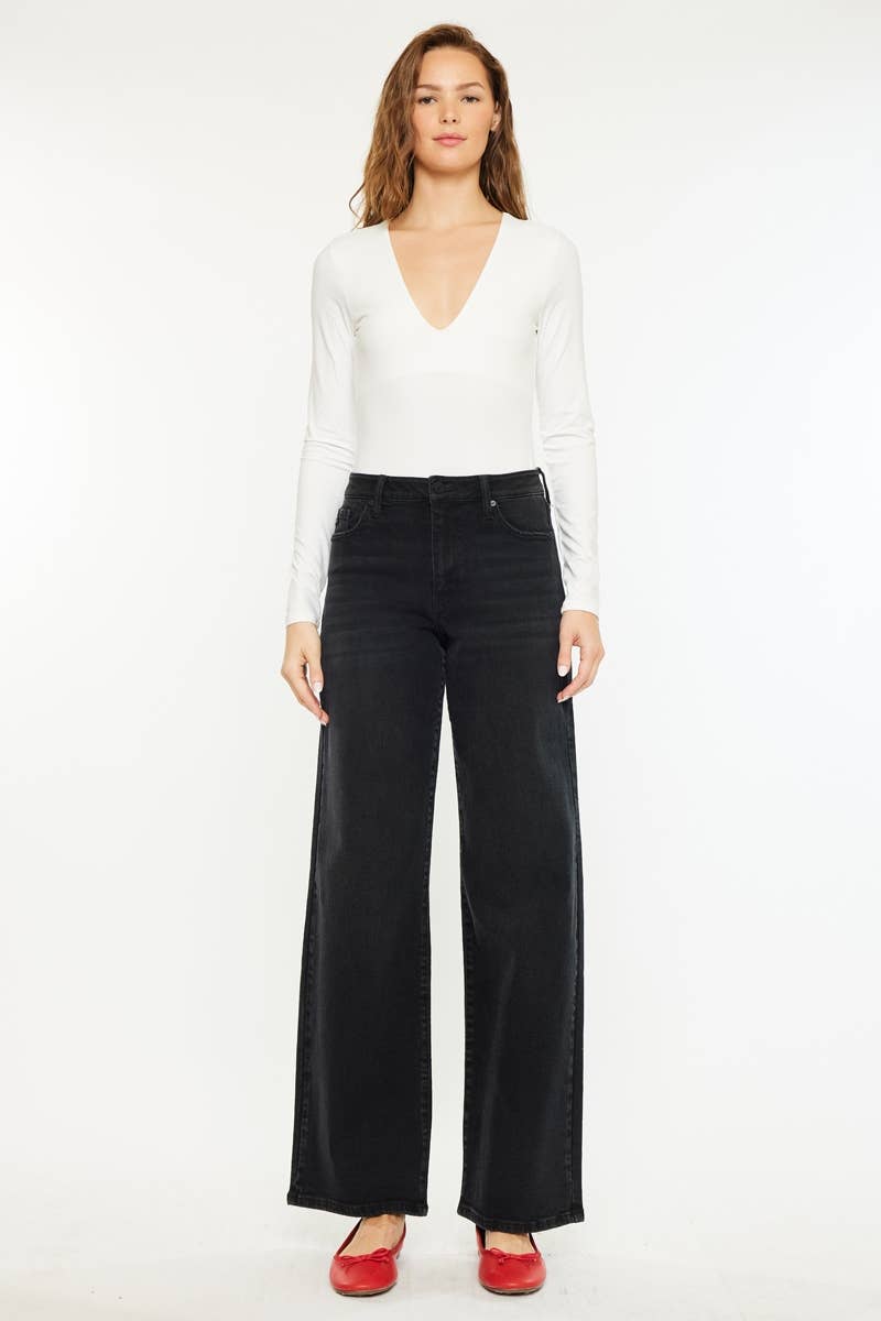 OPEN PACK HIGH RISE WIDE LEG JEANS-KC70085BK