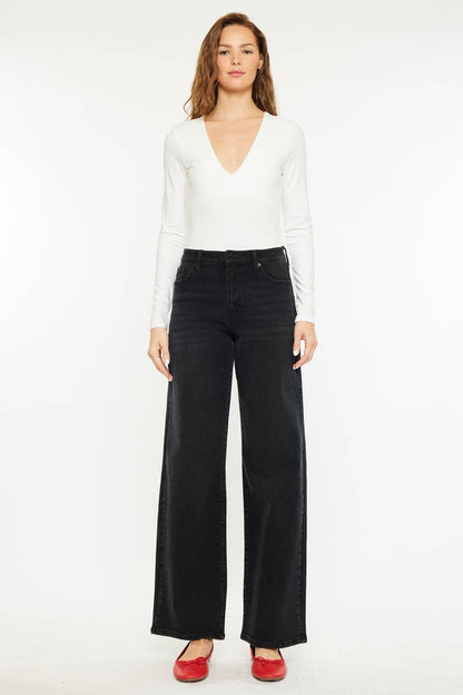 OPEN PACK HIGH RISE WIDE LEG JEANS-KC70085BK