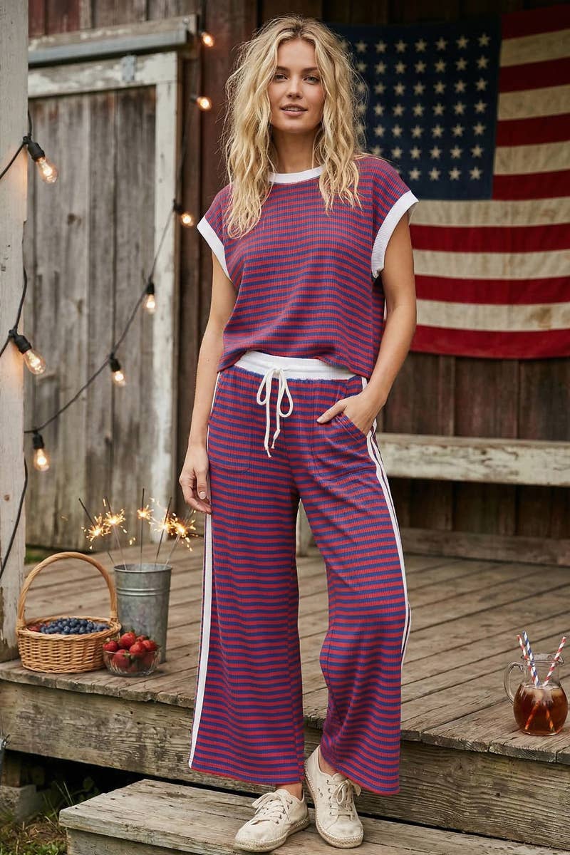 Lightweight Ribbed Striped 4th of July Lounge Set