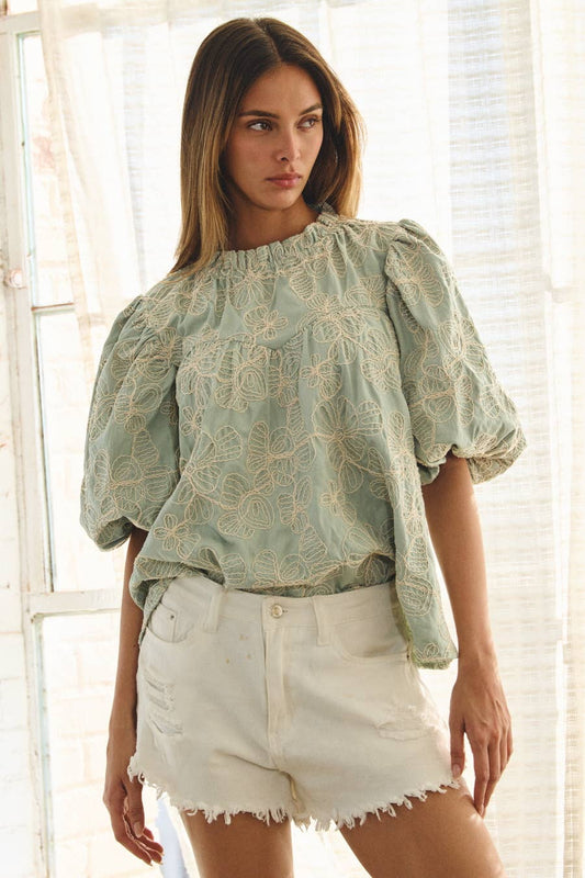 Embroidered Babydoll Blouse