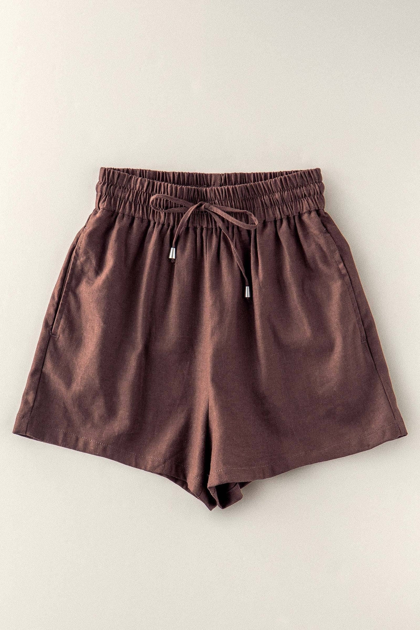 Linen Blend Elastic Waist Drawstring Shorts