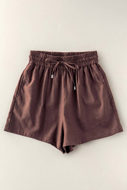 Linen Blend Elastic Waist Drawstring Shorts