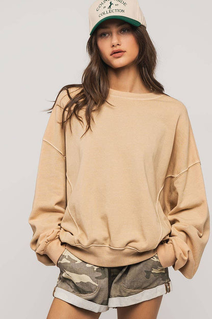 Crew Neck Comfort Washed  Spring Sweatshirt