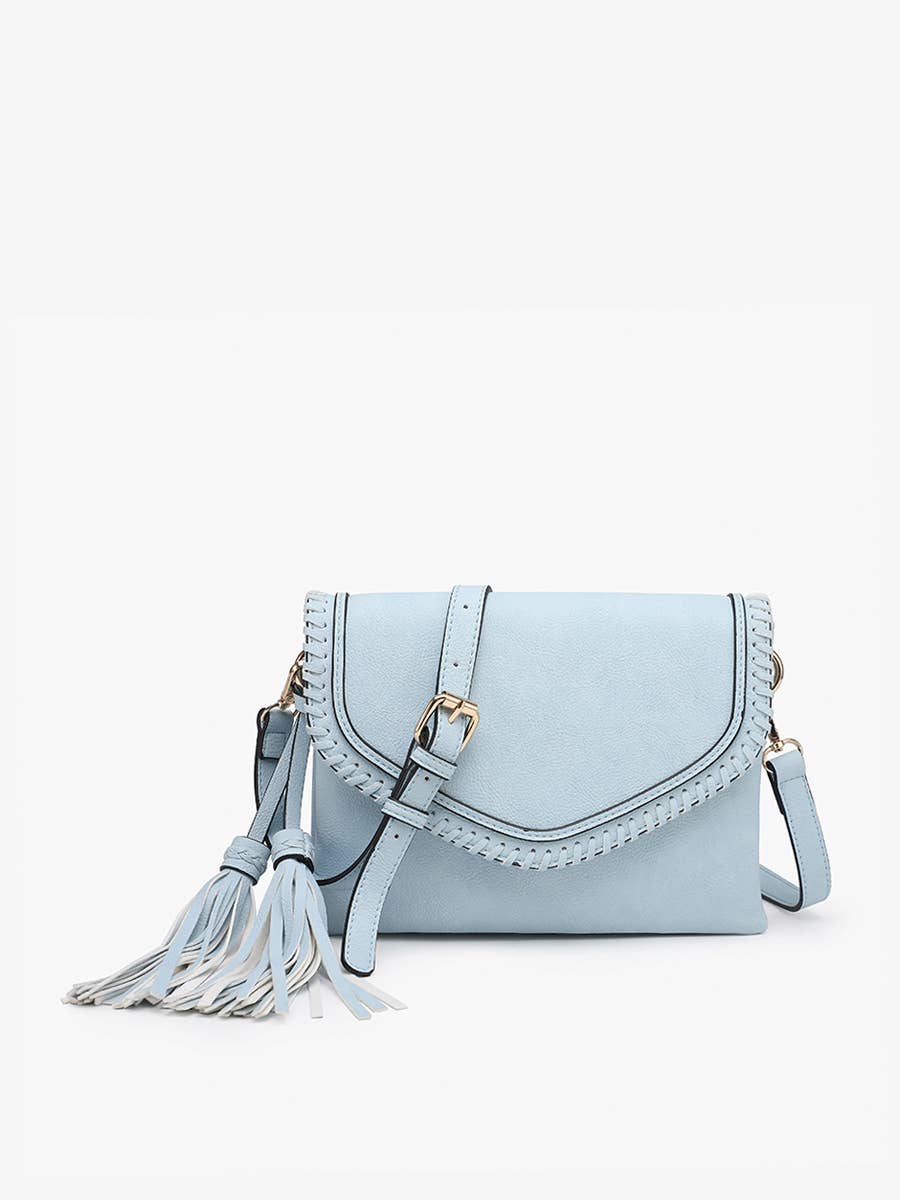 M1802A Sloane Flapover Crossbody w/ Whipstitch and Tassel