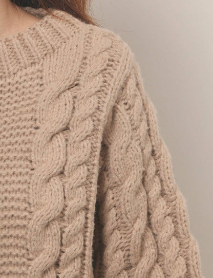 Round Neck Twist Loose Solid Color Sweater