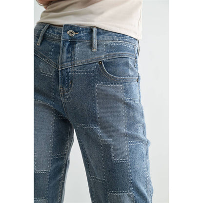HIGH-RISE WIDE LEG ANKLE PATCH DENIM