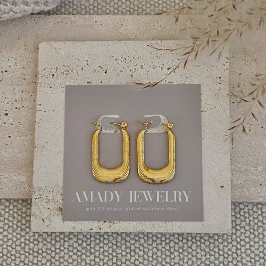 Textured Long Hoop Earrings lightweight stainless steel 