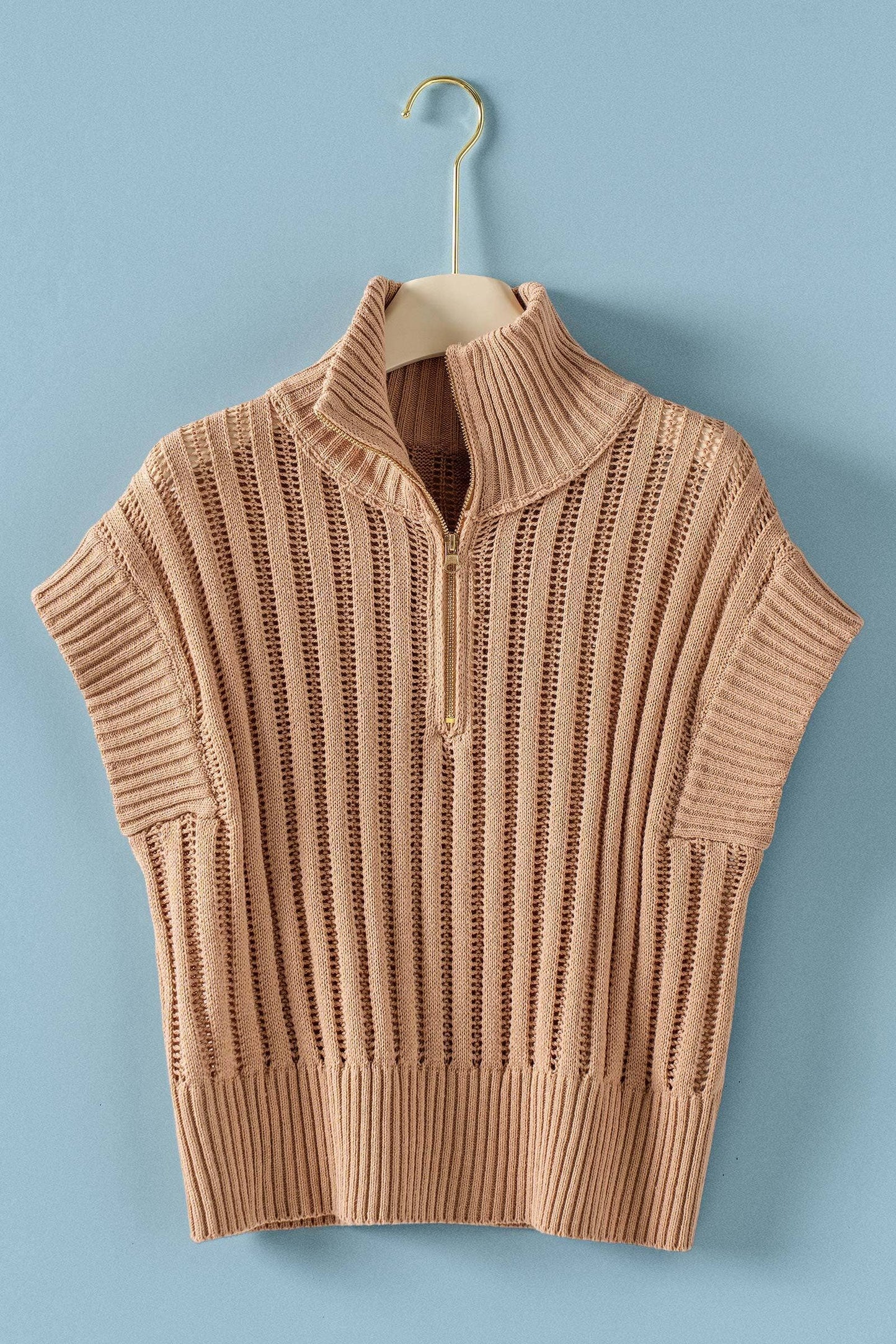 Ribbed Knit Half-Zip Mock Neck Sweater Vest
