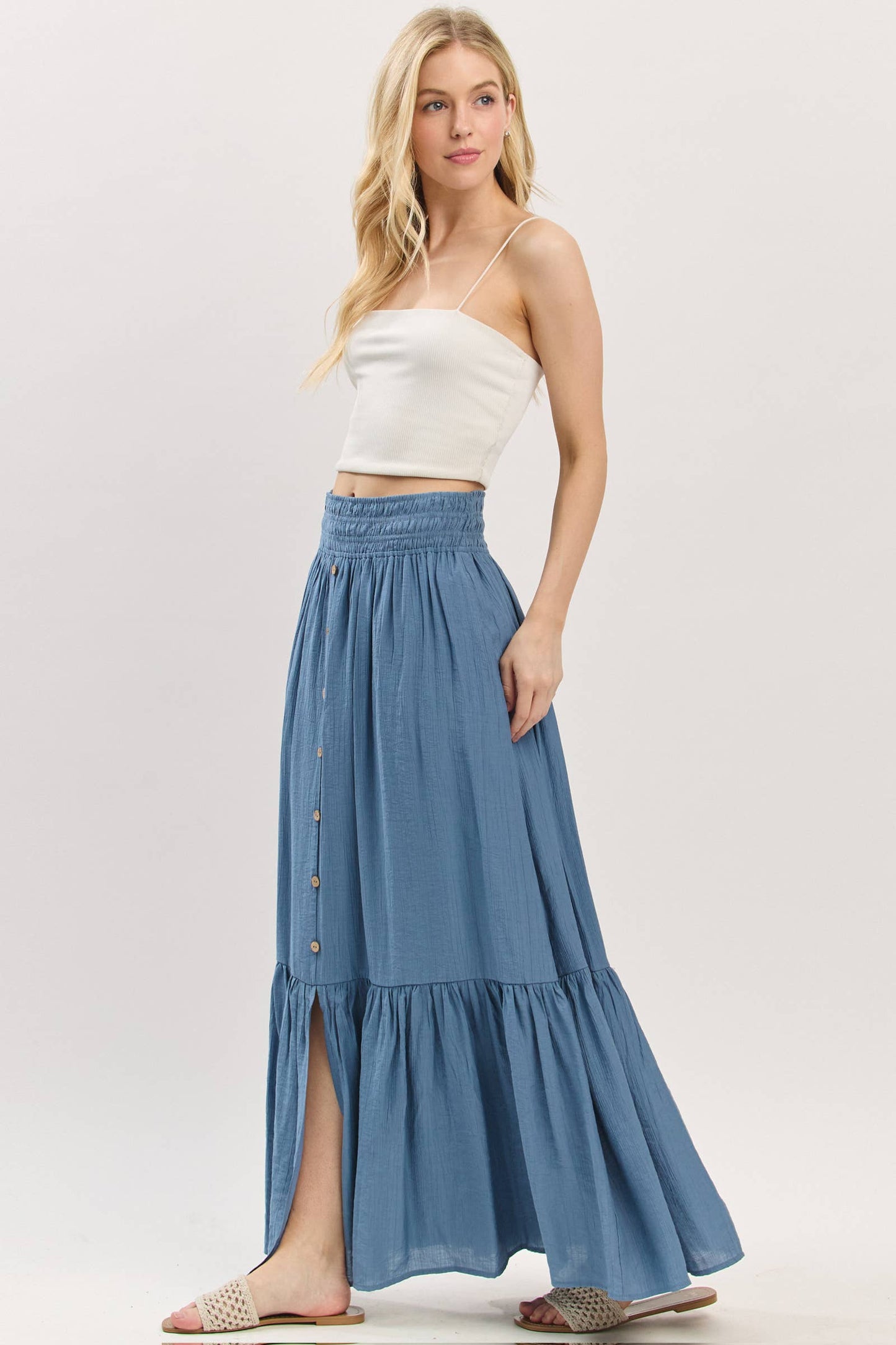 Tiered Center Slit Maxi Skirt - VS3399A