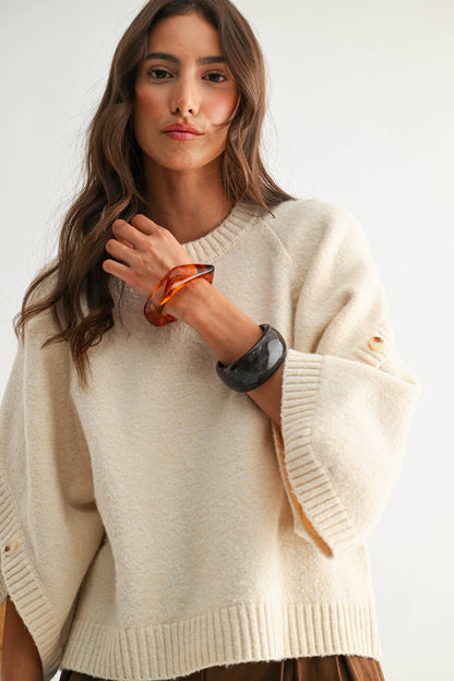 CJW27001 BUTTON SLEEVE KNIT PULLOVER