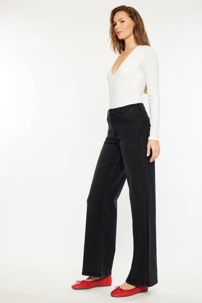 OPEN PACK HIGH RISE WIDE LEG JEANS-KC70085BK