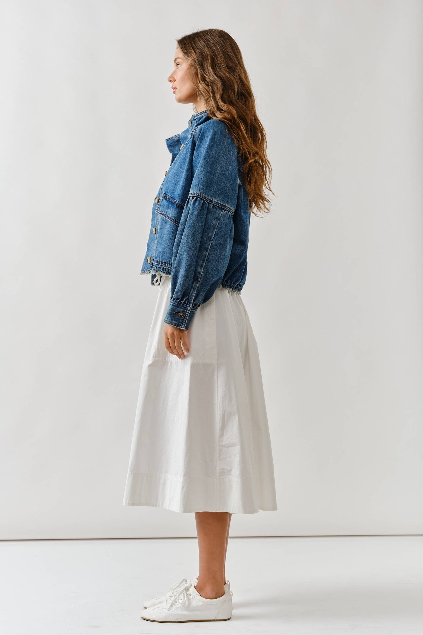 MAJ3306 BALLON SLEEVE TWILL JACKET DRAWSTING WAIST