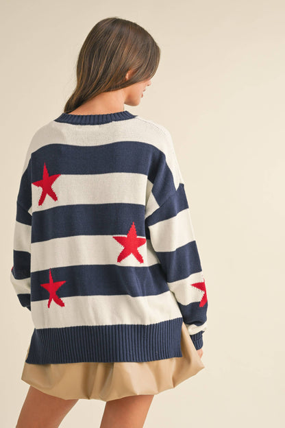 IT4047 STRIPED STARS SWEATER KNIT TOP
