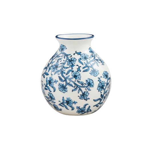 MEDIUM BLUE FLORAL PRINT VASE