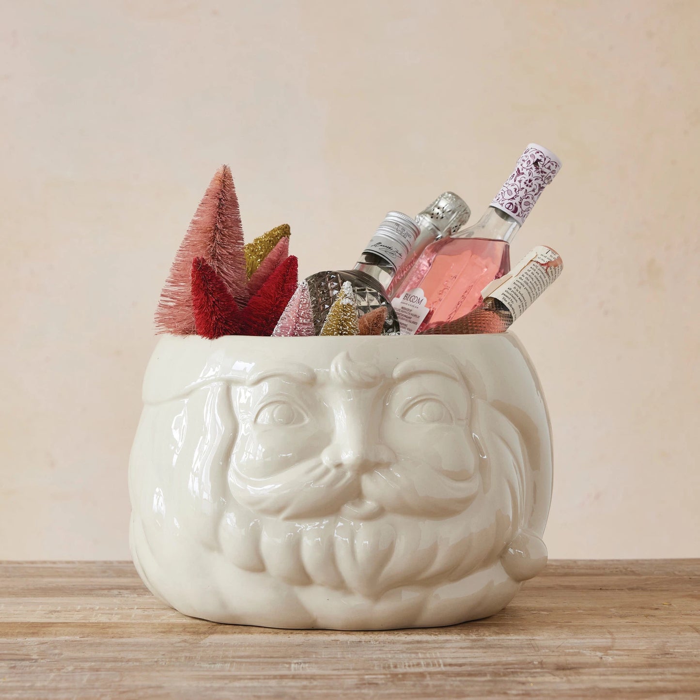 Stoneware Santa Head Shaped Bottle Cooler/Container, White