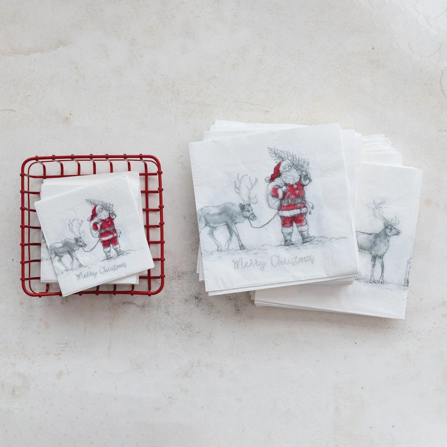 Paper Cocktail Napkins with Santa Leading Reindeer Image